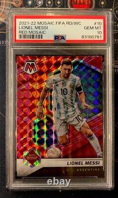 2021-22 Mosaic Fifa World Cup Lionel Messi Red Mosaic Psa 10